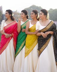 South Indian Wear For Women, South Indian Choli Design, Jhanvi Kapoor South Indian Look, Half Saree For Bridesmaid, Wedding Women Dress Indian, Bridesmaid Dresses South Indian, Party Wear Dhavani, South Indian Traditional Dress For Women, Traditional Saree Outfit