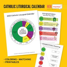 the catholic cultural calendar is shown in three different colors