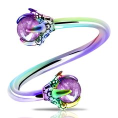 PRICES MAY VARY. ❤RAINBOW CLAW WITH OPALITE CENTER DESIGN❤:one order contains 1 piece 316L stainless steel with rainbow painting twist helix earring,dragon claw with amethyst center design makes the ring more elegant ,charming and unique.It must be very beautiful on your ear or lip. ❤COMFORTABLE SIZE❤:16G(1.2mm), Diameter:8mm, Adjustable by Bending the Barbell Piercing, 3mm Claw Ball, Best Body Piercing for Both Women and Men ❤NOT ALLERGIC❤:this Helix Earring hoop is made of 316L Stainless steel Dragon Claws, Helix Earrings Hoop, Upper Lobe Piercing, Steel Dragon, Upper Lobe, Helix Piercing Jewelry, Cartilage Jewelry, Helix Earring, Multiple Piercings