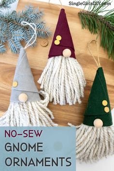 no sew gnome ornaments with text overlay