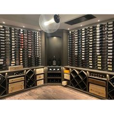 the wine cellar is full of many bottles