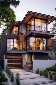 a large modern house with lots of windows