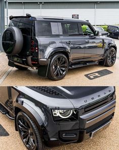 an suv is parked in front of a building