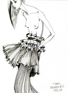 a drawing of a woman in a dress