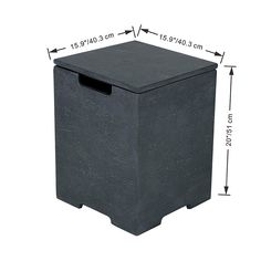 a black box is shown with measurements for it