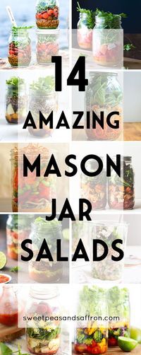 14 Amazing Mason Jar Salads...healthy make-ahead work lunch ideas! Mason Jar Lunches, Jar Salad Recipes, Diy Lunch