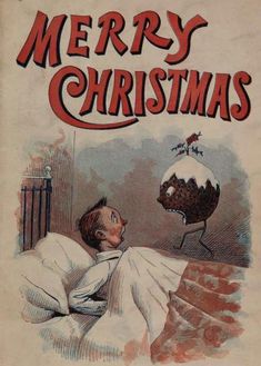 an old book cover with a cartoon character in bed and the words merry christmas on it