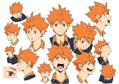 an anime character's head with many different facial expressions