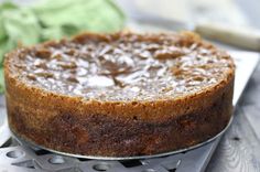 a cake sitting on top of a metal pan