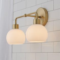 two lights on the wall in a bathroom