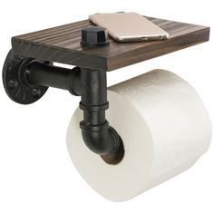 a toilet paper holder with a laptop on top of it and a roll of toilet paper