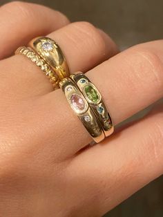 Duo Dot Bezel Ring by 23carat Dr Shoes, Dot Ring, Morganite Diamond, Bezel Ring, Classy Jewelry, Stacked Jewelry, Funky Jewelry