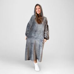 Hate having to get up and leave the warmth of a throw behind? Now you can wear the same super soft plush and patterns you love while staying warm throughout the house. Carstens Inc. | Carstens Inc. Premium Wearable Hooded Blanket Hoodie w / Pocket & Sleeves, Perfect Grey Polyester | 36" W X 44" L | Wayfair Gray Outerwear With Kangaroo Pocket For Loungewear, Cozy Hooded Hoodie With Side Pockets, Cozy Gray Hoodie With Pockets, Movie Night Decorations, Teen Lounge, Dog Stroller, Cozy Dog Bed, Cozy Dog, Blanket Hoodie