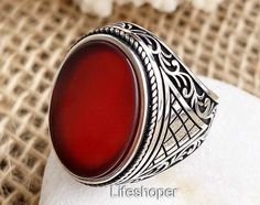 New Design Solid 925 Sterling Silver Red Agate Stone Men's Woman's RING #41 Stone size 15x20mm Aqeeq Ring, Ring Elegant, Engraved Ring, Sterling Silver Mens Rings, Ring Men, Rings Jewelry Fashion, Agate Jewelry, Mens Silver Rings, Agate Ring