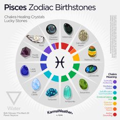 the zodiac sign for pisces is shown in this graphic above it's color wheel