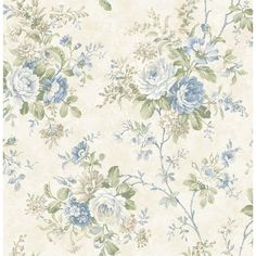 an old fashioned wallpaper with blue and white flowers