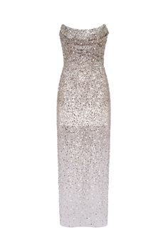 Entrance-worthy semi-sheer sequined silver maxi dress Asymmetrical Dress Casual, Silver Maxi Dress, Christmas Outfit Inspiration, Princess Silhouette, Elegant Wedding Guest Dress, Classy Gowns, Corset Blouse, Wedding Guest Style, Dress Weights