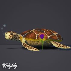 a small turtle made out of legos on a gray background with the words knighty above it