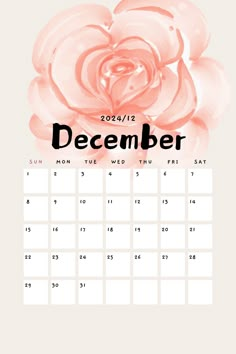 a calendar with pink flowers and the date is december on it's front page