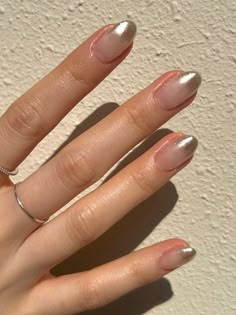 Silver Line Nail Designs, Silver Ombré Nails, Gua Sha Pink, Silver Ombre Nails, Simple Silver Nails, Silver Gel Nails, Silver Tip Nails, Checklist Ideas, Nail Silver