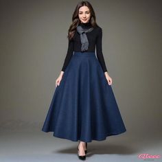 Qteee - Square Dance Skirt - Maxi Length Half Skirt with Flared Hem Wool Midi Skirt, Navy Blue Skirt, Tulle Midi Skirt, Square Dance, Winter Fashion Outfits Casual, Dance Skirt, Half Skirt, Fairytale Dress, Skirt Skirt