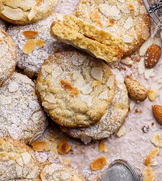 almond cookies with powdered sugar on top