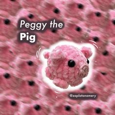 a pink teddy bear with the words peggy the pig above it