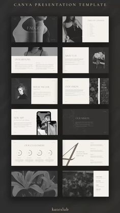 a black and white presentation board with many different images on it, including the words canva