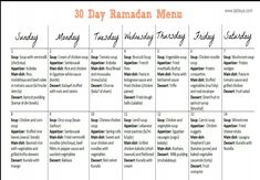 the 30 day ramaan menu is filled with food and drinks to help you plan