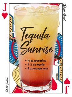 tequila sunrise cocktail in a tall glass with ice and garnishes on the side