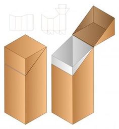 an open cardboard box with the lid closed and side view showing it's contents