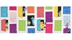 an image of colorful doors with cartoon characters on them