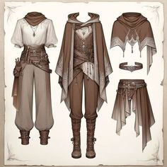 a paper doll is shown with clothes and accessories for the character's costume design