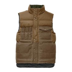 Our Down Cruiser Vest is a warm, versatile layer than can be worn on its own in cool temperatures or under a jacket when the snow flies. The wind- and water-repellent oil finish Cover Cloth exterior is reinforced with oil finish Shelter Cloth on the pockets and lower back for increased abrasion resistance. Fully insulated with lightweight, compressible 650-fill-power goose down. FEATURES 8-oz. oil finish Cover Cloth exterior is reinforced with 11-oz. oil finish Shelter Cloth 650-fill-power goose Filson Mens, Tailgate Gear, The Goose, Man Down, Vests Mens, Dark Tan, Outerwear Vest, Body Heat, Ladies Boutique