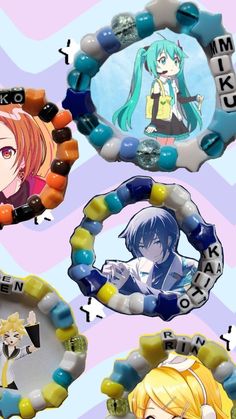 Adorable bracelets to show off your favorite Vocaloid character! Featuring a matching set of Len and Rin for friends! More characters to come! <3 Miku Bracelet, Matching Braclet Ideas, Themed Multicolor Wristband As Gift, Themed Multicolor Wristband For Gift, Themed Multicolor Wristband As A Gift, Multicolor Themed Friendship Bracelets, Miku Kandi, Miku Merch, Matching Bead Bracelets