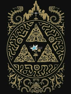 the legend of zelda's triforce symbol is shown in gold on a black background