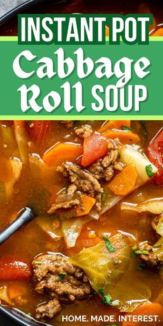 the instant pot cabbage roll soup recipe in a bowl