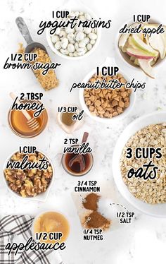 the ingredients to make an apple cider oatmeal recipe