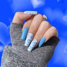 Minimalist Natural Nails Y2k Hearts, Y2k Nail, Blue Nail Art Designs, Baby Blue Nails, Nail Design Inspiration, Y2k Nails, Blue Nail Designs, Simple Nail Art Designs, Colorful Nail Designs