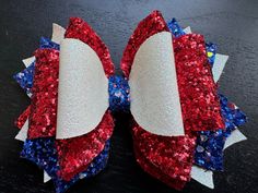 Hand made red white and blue bow Stanley Cups, Red And White