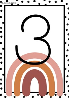 the number three is made up of dots and lines with an orange, pink, yellow, and black design