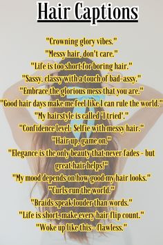 a woman's back with the words hair captions above her head and below it