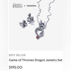 Brand New Game Of Thrones Dragon Jewelry Set Two Pieces Dragon Pendant Necklace Dragon Pierced Earrings 925 Silver Red Crystal Eyes Pandora House Of The Dragon Jewelry, House Of The Dragon Earrings, Game Of Thrones Pandora, Black Dragon Design Jewelry Gift, Pandora Black, Game Of Thrones Jewelry, Necklace Dragon, Crystal Eyes, Dragon Jewelry Jewelry1000.com