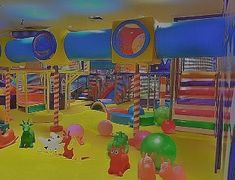 the children's play area is brightly colored