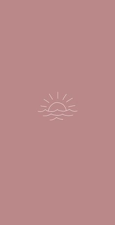 the sun is shining above the ocean on a pink background with white lines in it