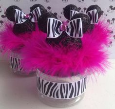 zebra print with pink feathers and black minnie mouse ears