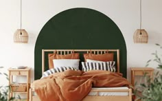 Forest Green Boho Bedhead Decal - Premium Quality Reusable Wall Sticker I Heart Wall Art Bedroom Painted Arch, Bed Headboard Painted, Green Arch Wall Paint, Paint Behind Headboard, Paint Headboard On Wall, Bed Head Wall Design, Painted Bedhead, Wall Painted Headboard, Painted Headboard Ideas