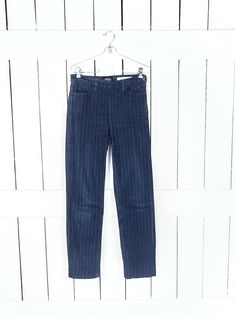 Vintage blue pin striped denim jeans/NYDJeans/high rise waisted stretch denim jeans/2 by GreenCanyonTradingCo on Etsy Striped Denim Bottoms With Five Pockets, Striped Straight Leg Cotton Jeans, Striped Straight Leg Denim Jeans, Trendy Cotton Jeans With Vertical Stripes, Trendy Straight Leg Pants With Vertical Stripes, Fitted Straight Leg Bottoms With Vertical Stripes, Fitted Bottoms With Vertical Stripes And Straight Leg, Denim Jeans With Vertical Stripes, Casual Pinstripe Jeans With Straight Leg