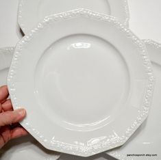 a person is holding an empty white plate