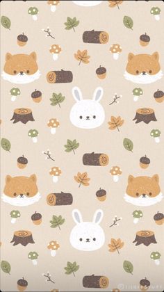 an animal themed wallpaper with leaves and animals on it's back ground,